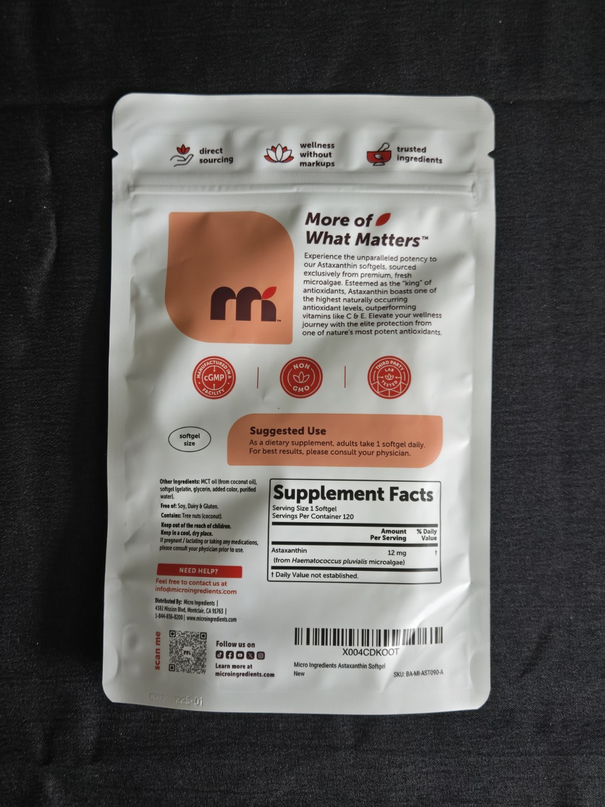 Micro Ingredients Astaxanthin 12mg Softgels 120ct Non-GMO Gluten-Free