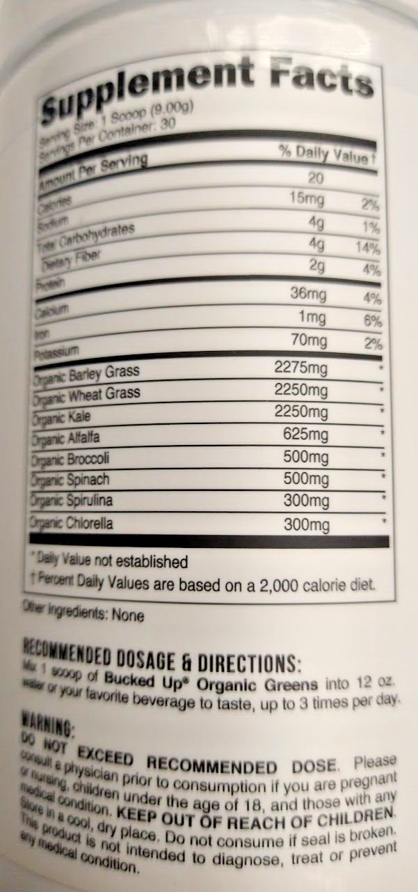 Bucked Up Organic Greens Unflavored Phytonutrients Antioxidants Immune Support