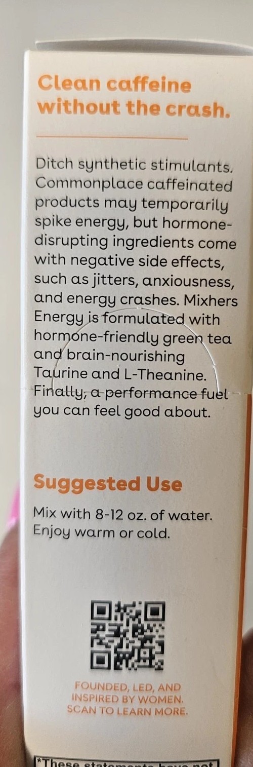 Mixhers Energy Support Supplement Drink Mix Natural 15 Pack Cinnamon Chai