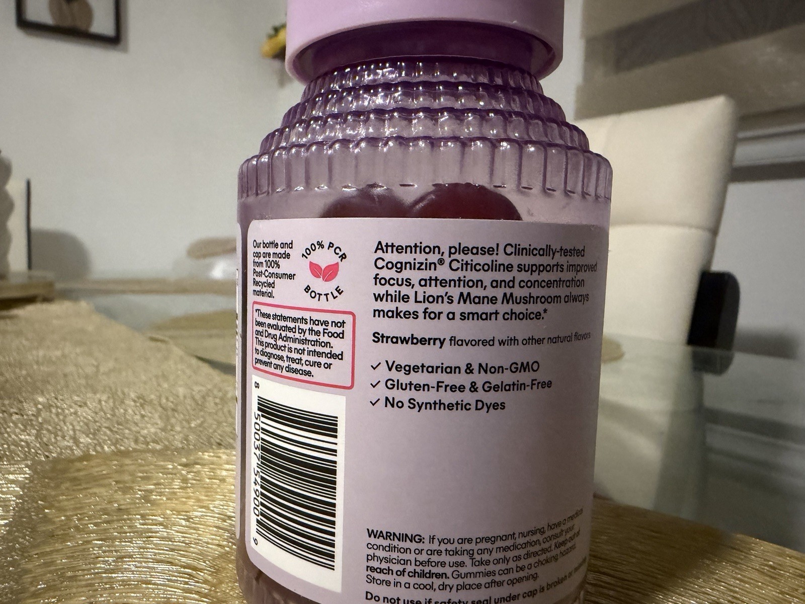 Lemme Focus Gummies Citicoline Lion’s Mane B12 Strawberry 50 Vegetarian Non-GMO