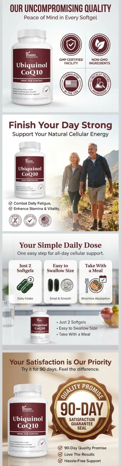 2 X Dr Vitamin Solutions Ubiquinol CoQ10 100mg Non-GMO 120 Liquid Capsules