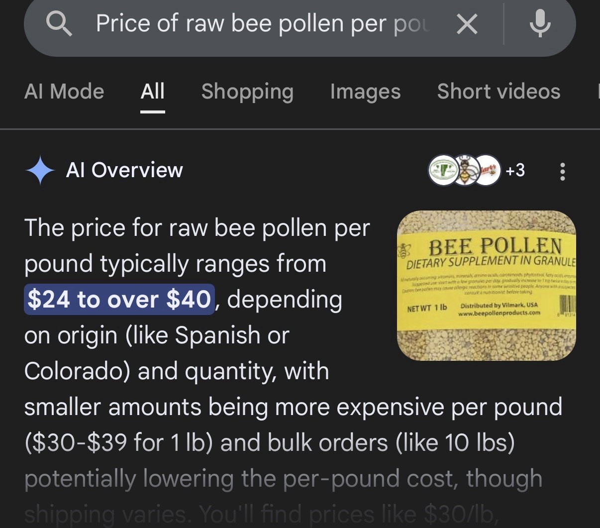 RAW BEE POLLEN 5.82 lb