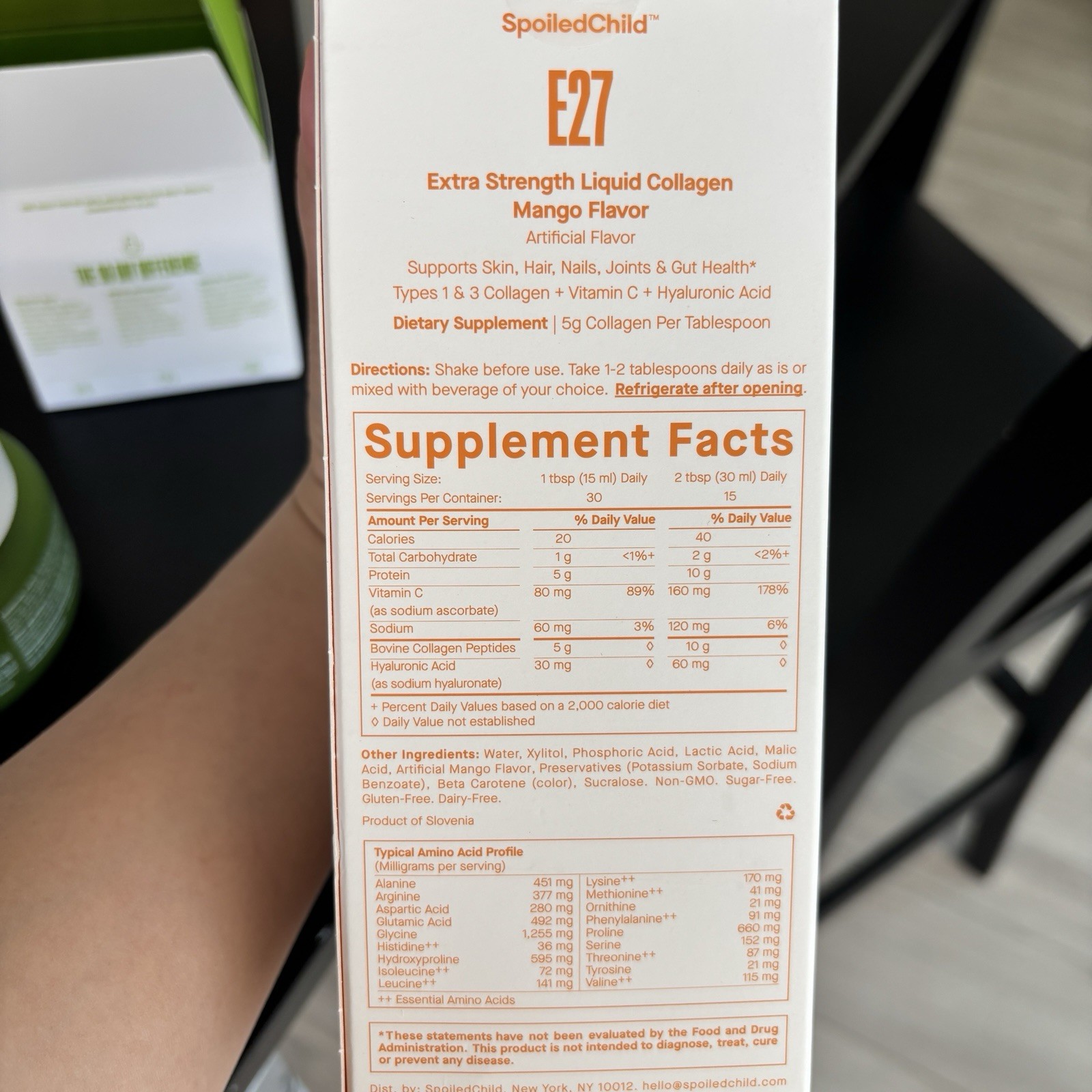 SpoiledChild E27 Extra Strength Liquid Collagen Mango 450 mL box may broken