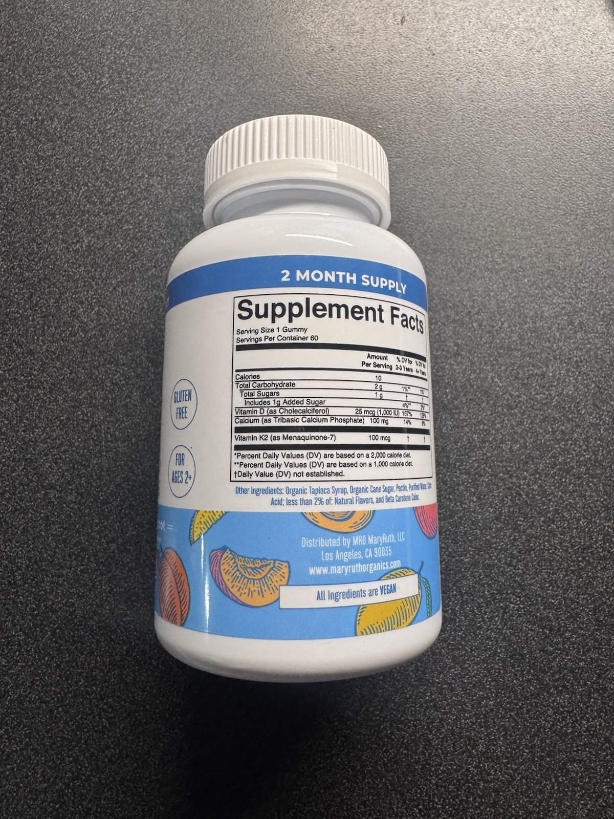 Mary Ruth’s Vitamin K2+D3 Calcium Gummies, Peach Mango & Apricot, 60 count.