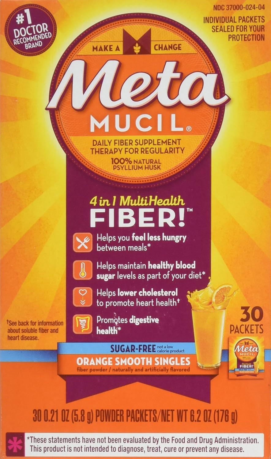 Multihealth Fiber Singles Orange Smooth Sugar-Free, 0.21 Ounce, Pack of 30
