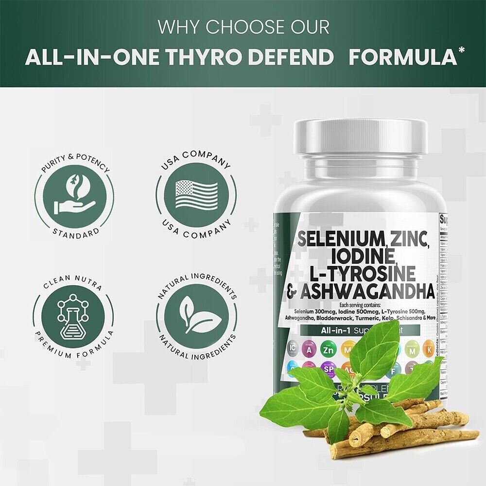Selenium, Zinc, Iodine L-Tyrosine and Ashwagand All-in-One 60 Capsules
