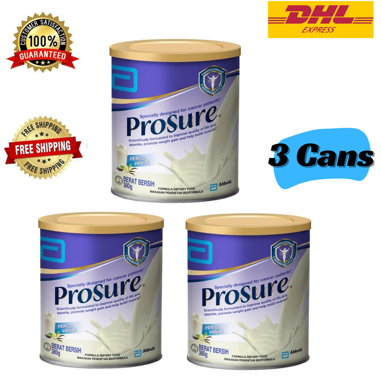 3X Abbott Pro Sure Vanilla Milk High Protein, Prebiotic & EPA 380g Free Express