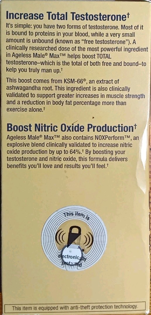 LOT 2 AGELESS MALE MAX NITRIC TEST BOOSTER DIETARY SUPPLEMENT 60 X2 120 CAPLETS!