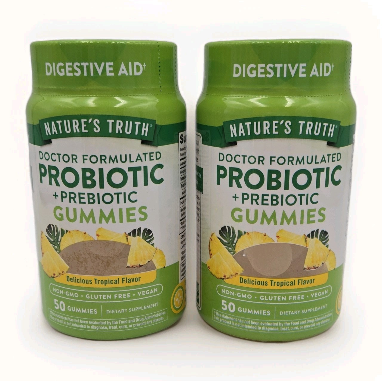 Nature’s Truth Probiotic+ Prebiotic Gummies Vegan Non-GMO Tropical 50ct LOT OF 2