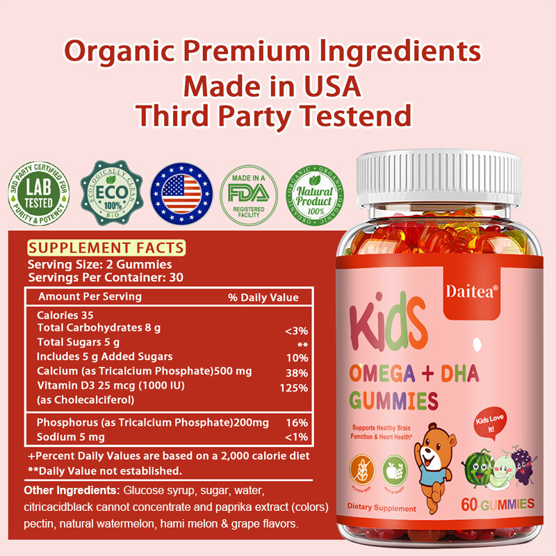 Children’S DHA 60 Gummies Delicious Omega-3 Gummies Enhance Focus Memory Immune