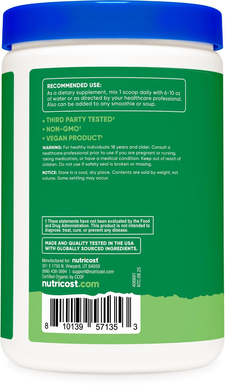 Nutricost Organic Super Greens Powder (30 Servings) Unflavored