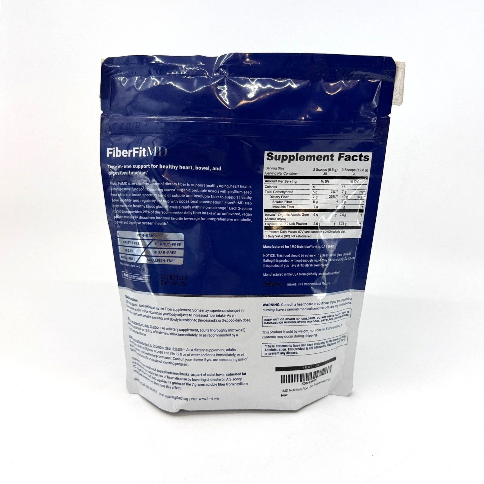 1MD Nutrition FiberFitMD Digestive Cardiovascular Support Prebiotic Fiber 04/26