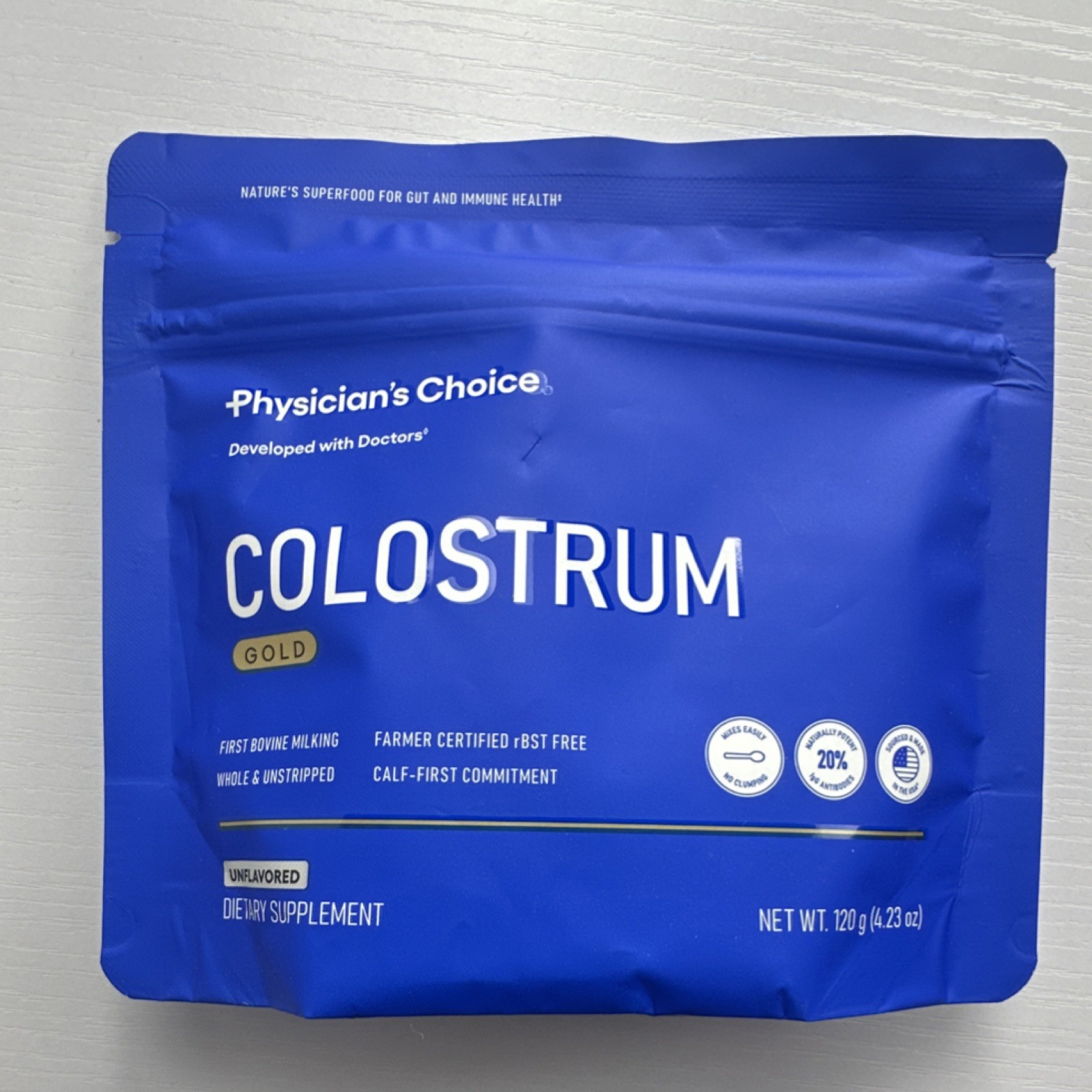 Physician’s Choice Colostrum Gold Powder Unflavored rBST-Free 120g Exp 03/2028