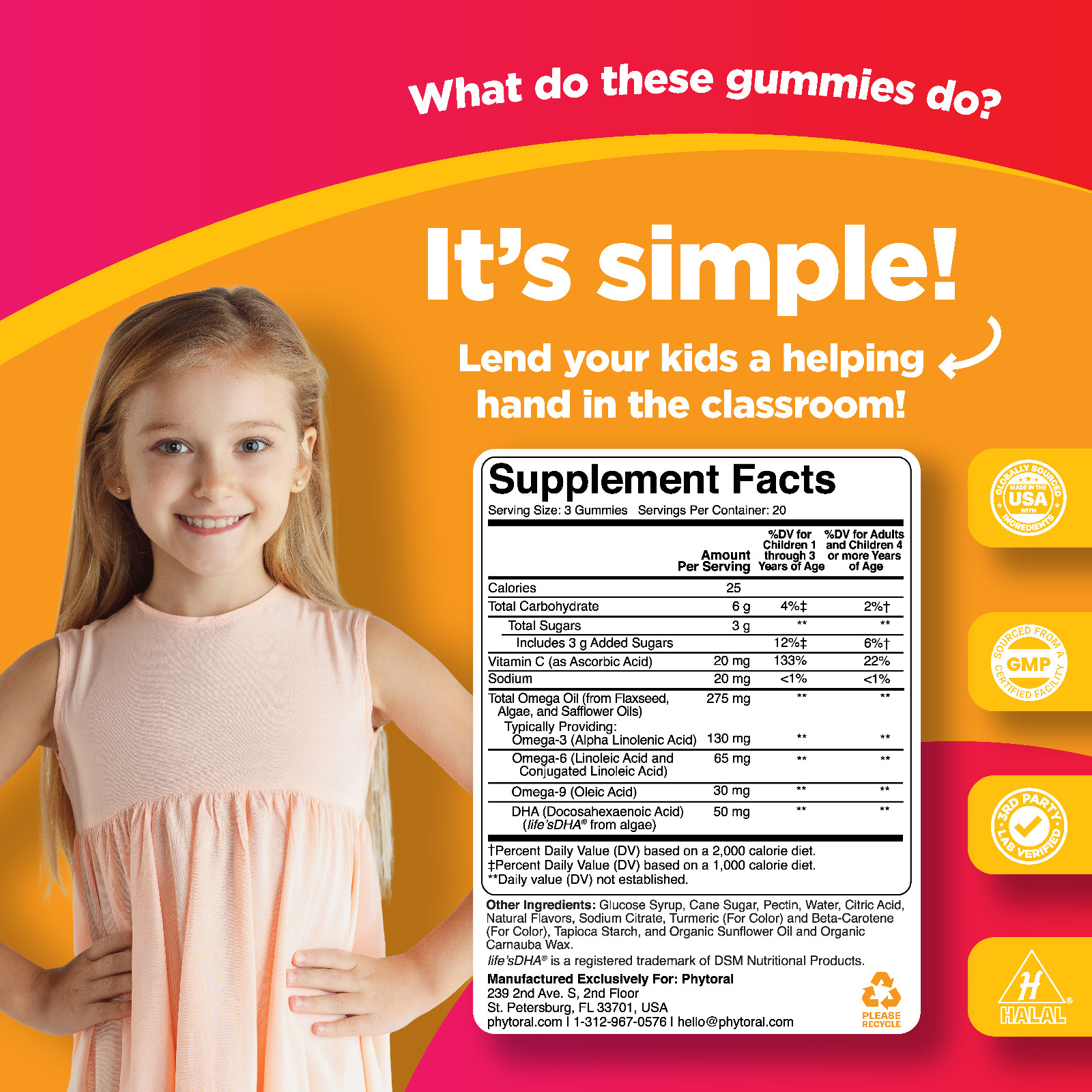 Vegetarian Omega 3 Gummies for Kids – Delicious DHA Omega 3 6 9 Gummy Vitamin