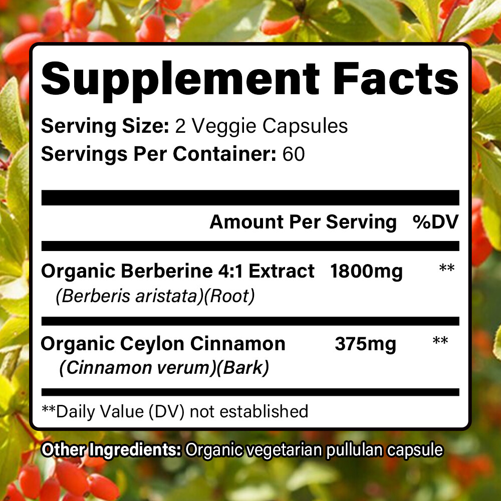 Premium Berberine 2175mg Plus Organic Ceylon Cinnamon – Heart Health & Immune