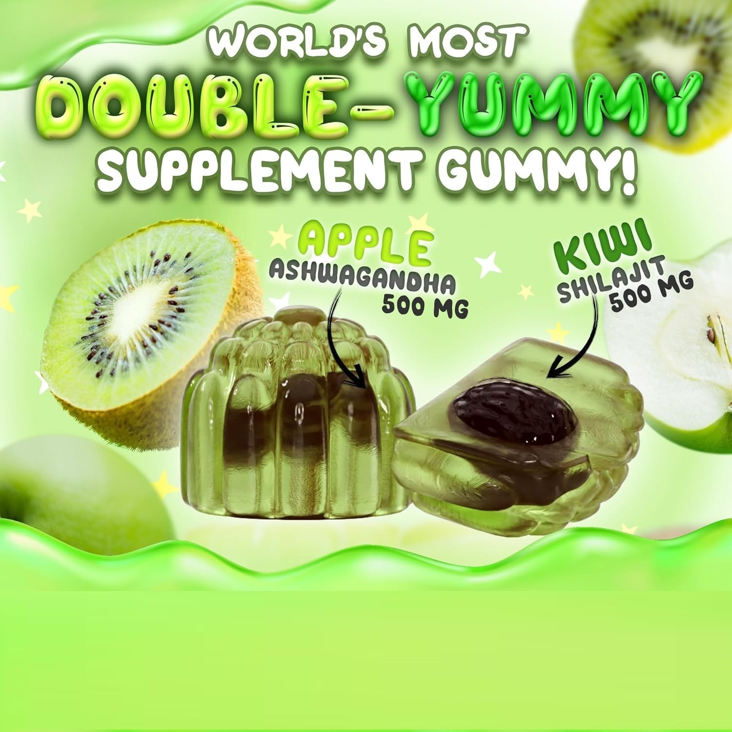 Oh My Chewy Pure Himalayan Shilajit Gummies with Ashwagandha Apple & Kiwi 60 ct