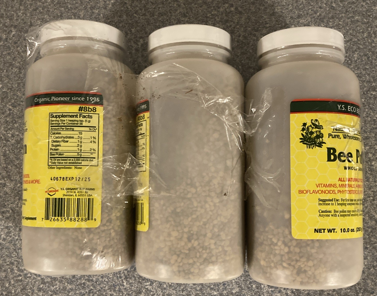 YS Organic Bee Farms Low Moisture Bee Pollen Whole Granules, 10 Ounces 3Pack