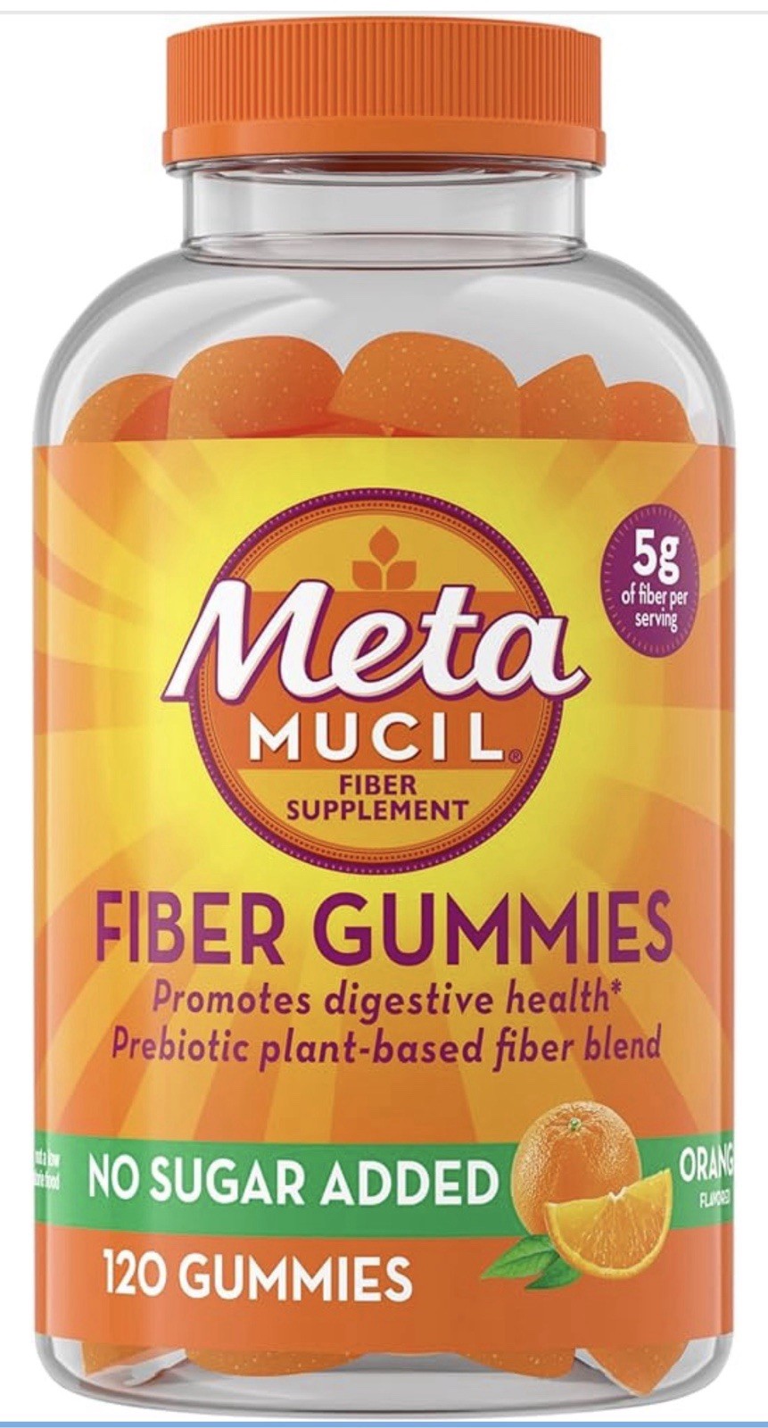 Metamucil Fiber Gummies Digestive Support Prebiotic No Sugar Added Orange 120