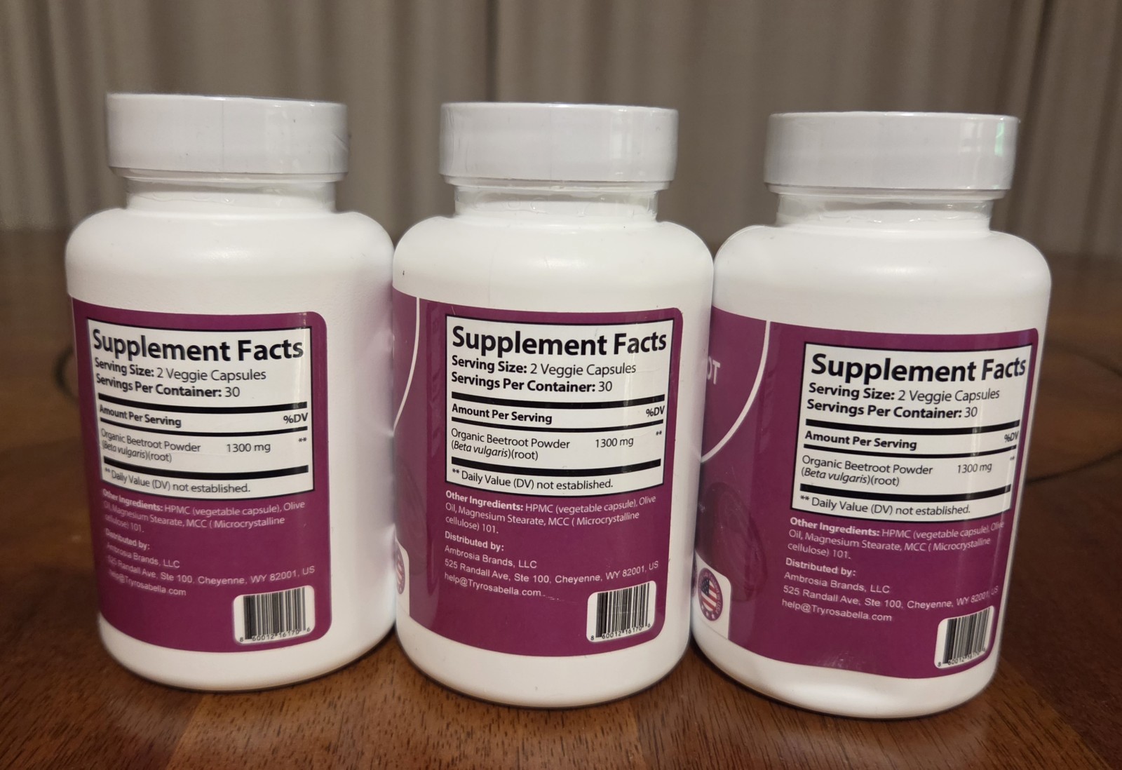 3 Bottles Rosabella Beetroot Capsules – 1300mg – 60 Capsules