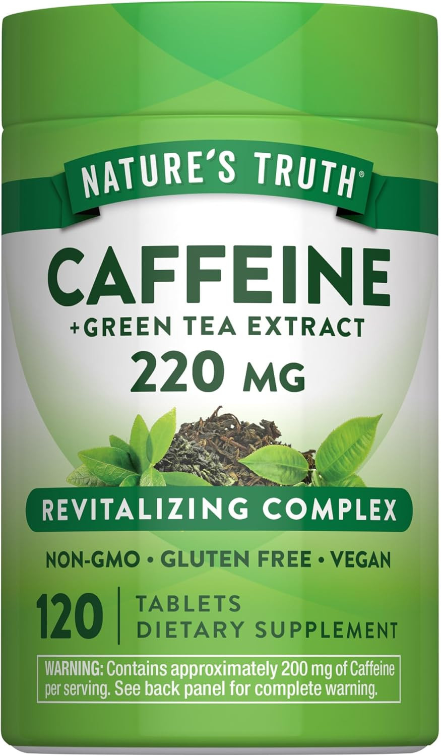 Caffeine Tablets With Green Tea Extract 220MG Energy Support Supplement 120 Coun