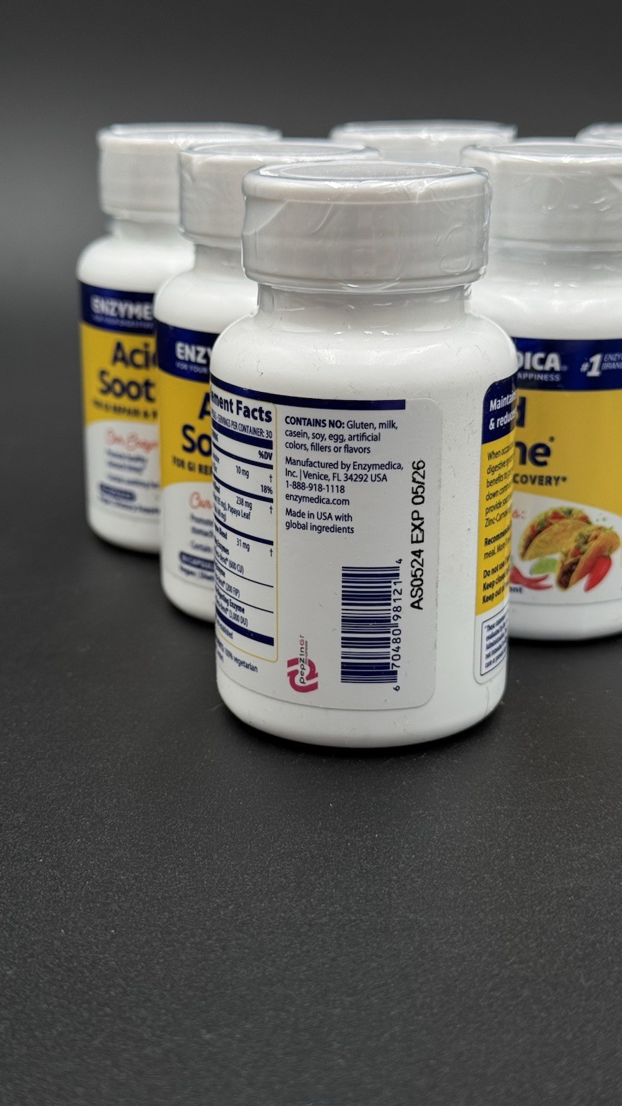 (6) Enzymedica – Acid Soothe Digestive Happiness 30 Capsules – EXP 05/2026 New