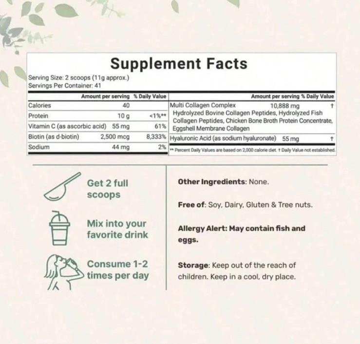 Microingredients Multi Collagen Peptides Grass Fed Unflavored Powder 1 lb
