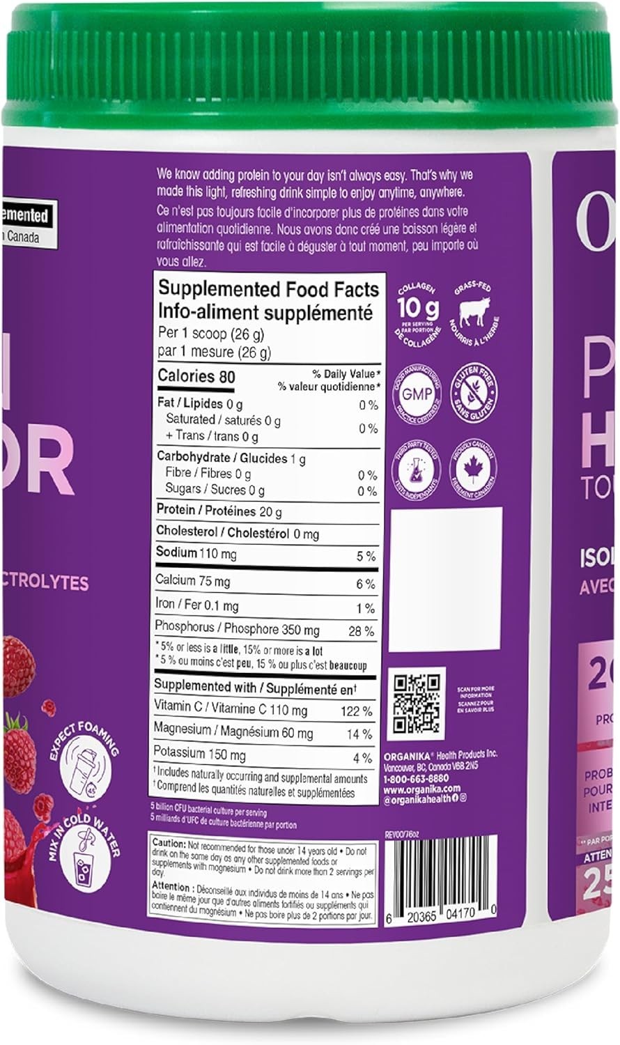 Organika Protein Hydrator Raspberry Flavor Clear Whey Isolate Collagen 650g NEW