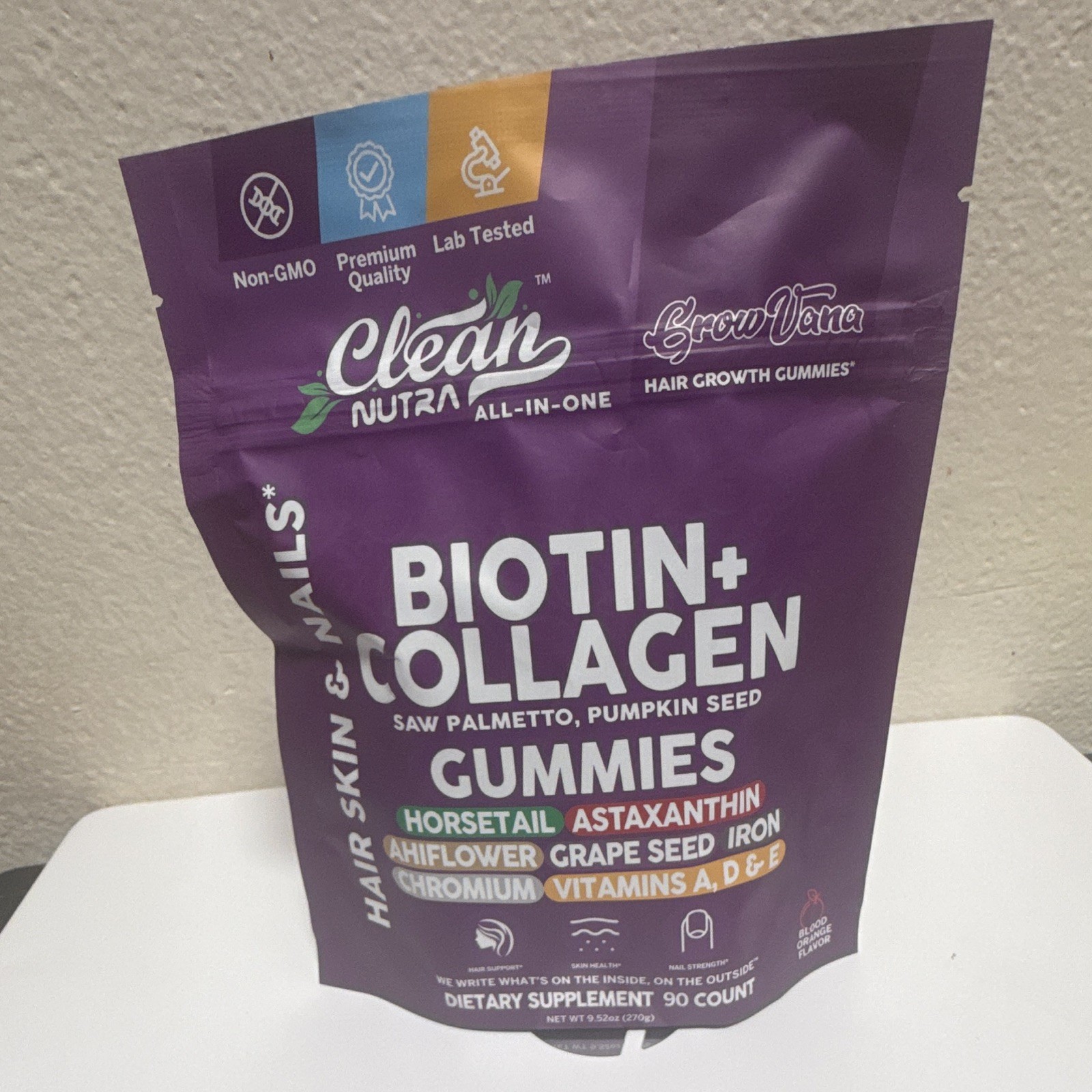 Clean Nutra GrowVana Biotin + Collagen Gummies 90 Count Exp 11/2027