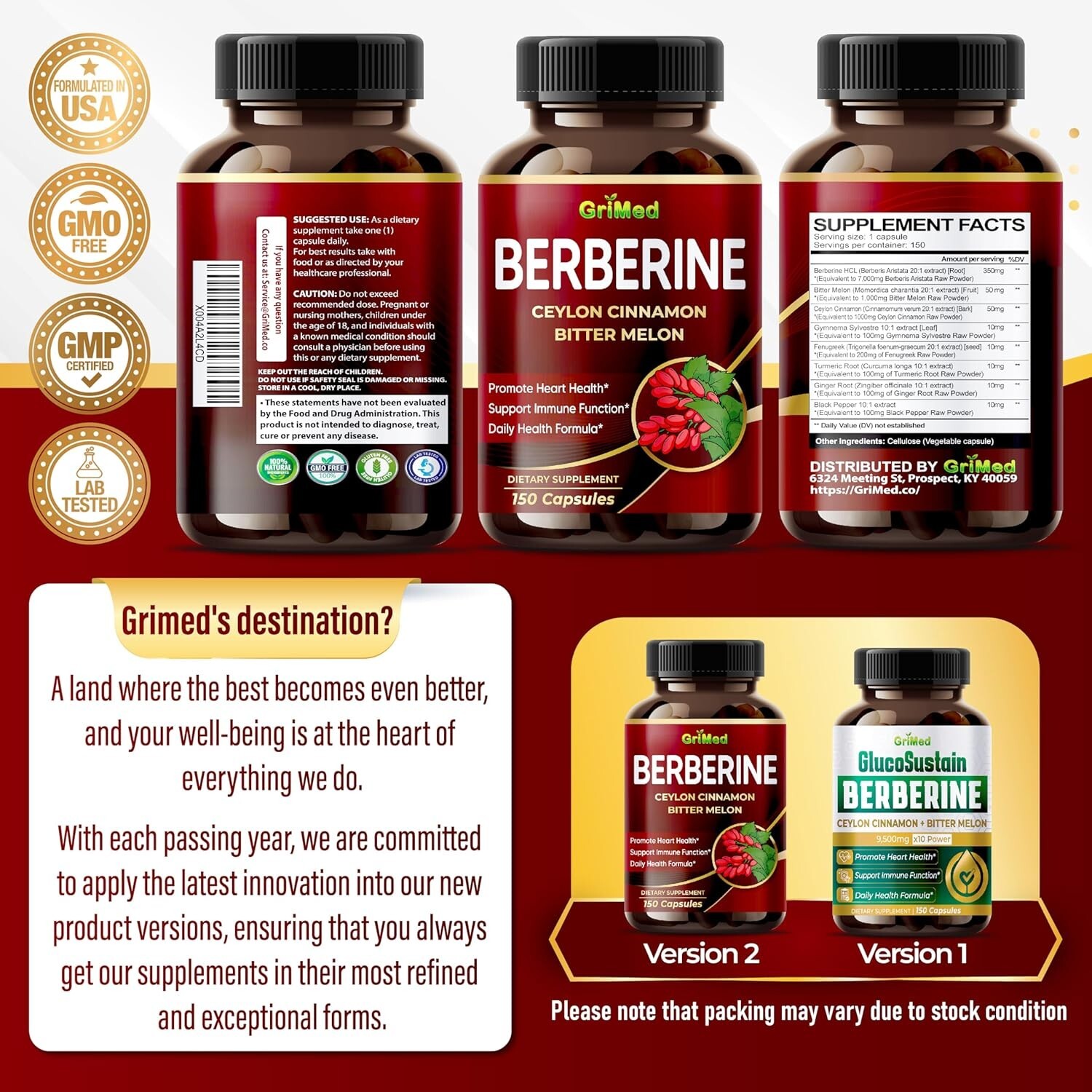 Premium Berberine with Ceylon Cinnamon 9,600mg 150 Caps Heart Health & Immune US