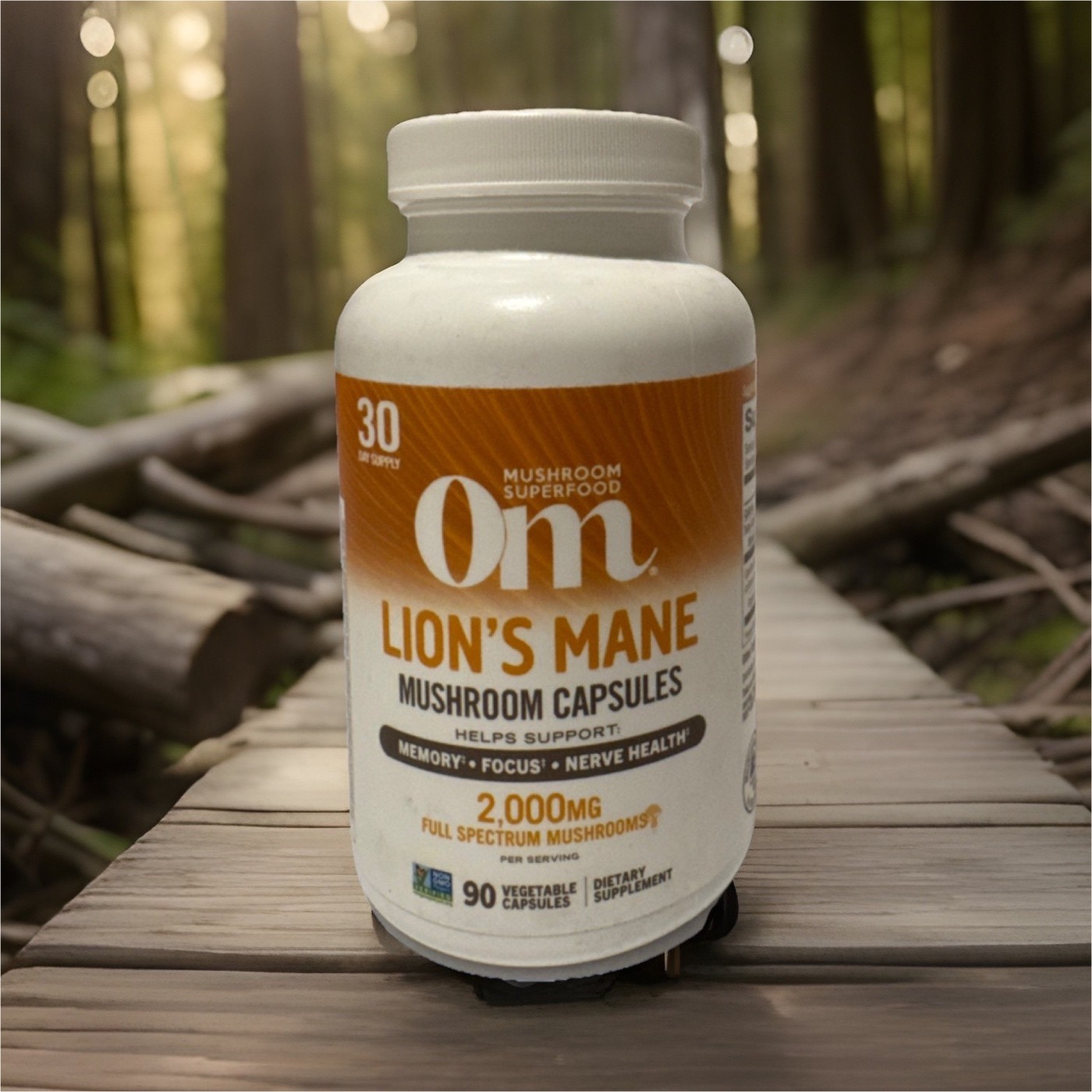 Om Lion’s Mane Mushroom Capsules 2000mg 90 Vegan Gluten Free Kosher