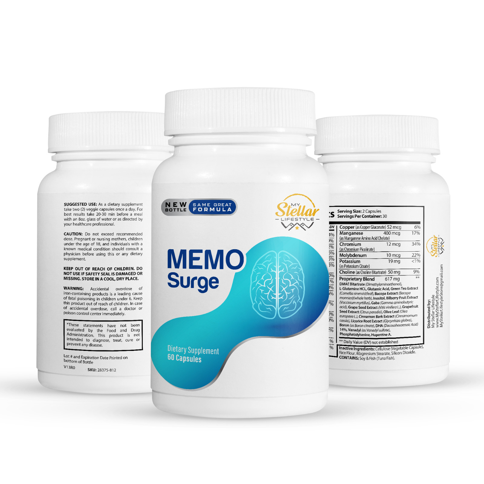 5 Pack Memo Surge, focus and memory support-60 Capsules x5