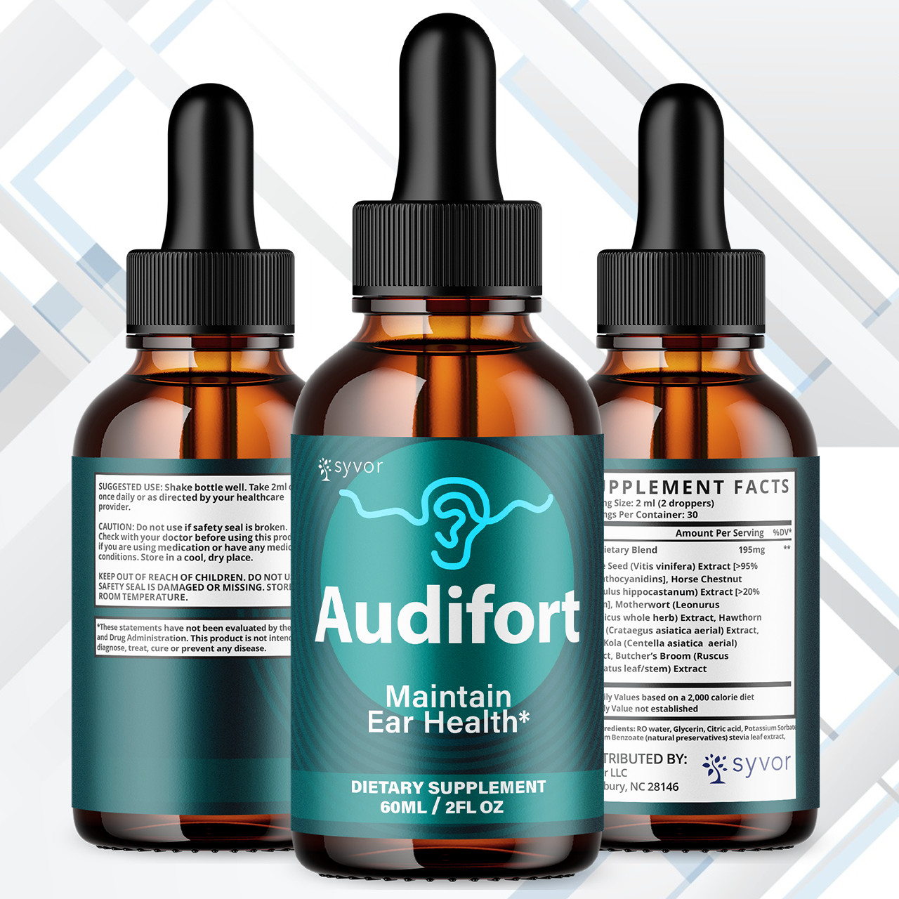 Audifort Ear Health Suppport Drops Natural Formula Hearing Supplement 30 Serves