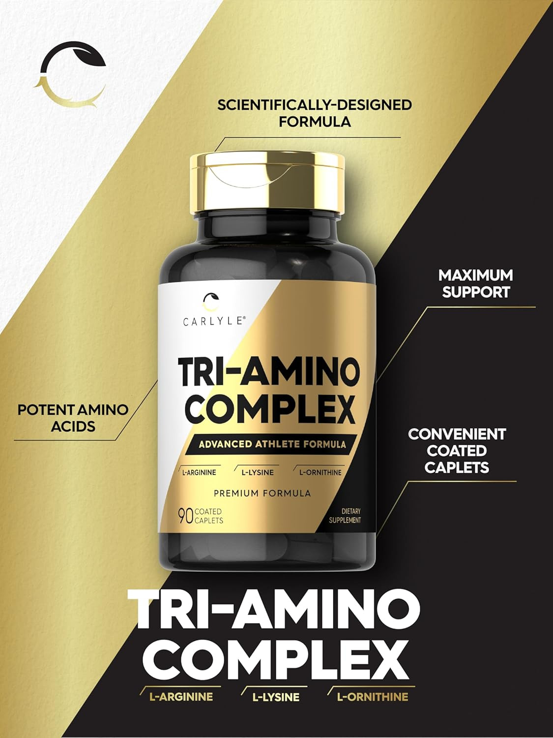 Tri-Amino L-Arginine L-Ornithine L-Lysine Supplement 90 Caplets Vegetarian, Non-