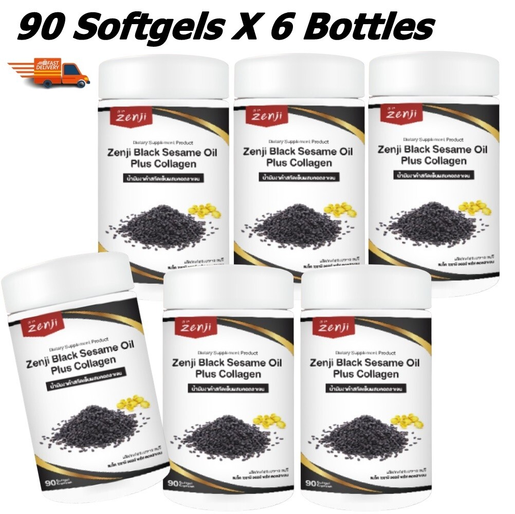 6X Zenji Black Sesame Oil Plus Collagen Tripeptide 500 mg Dietary Supplement 90