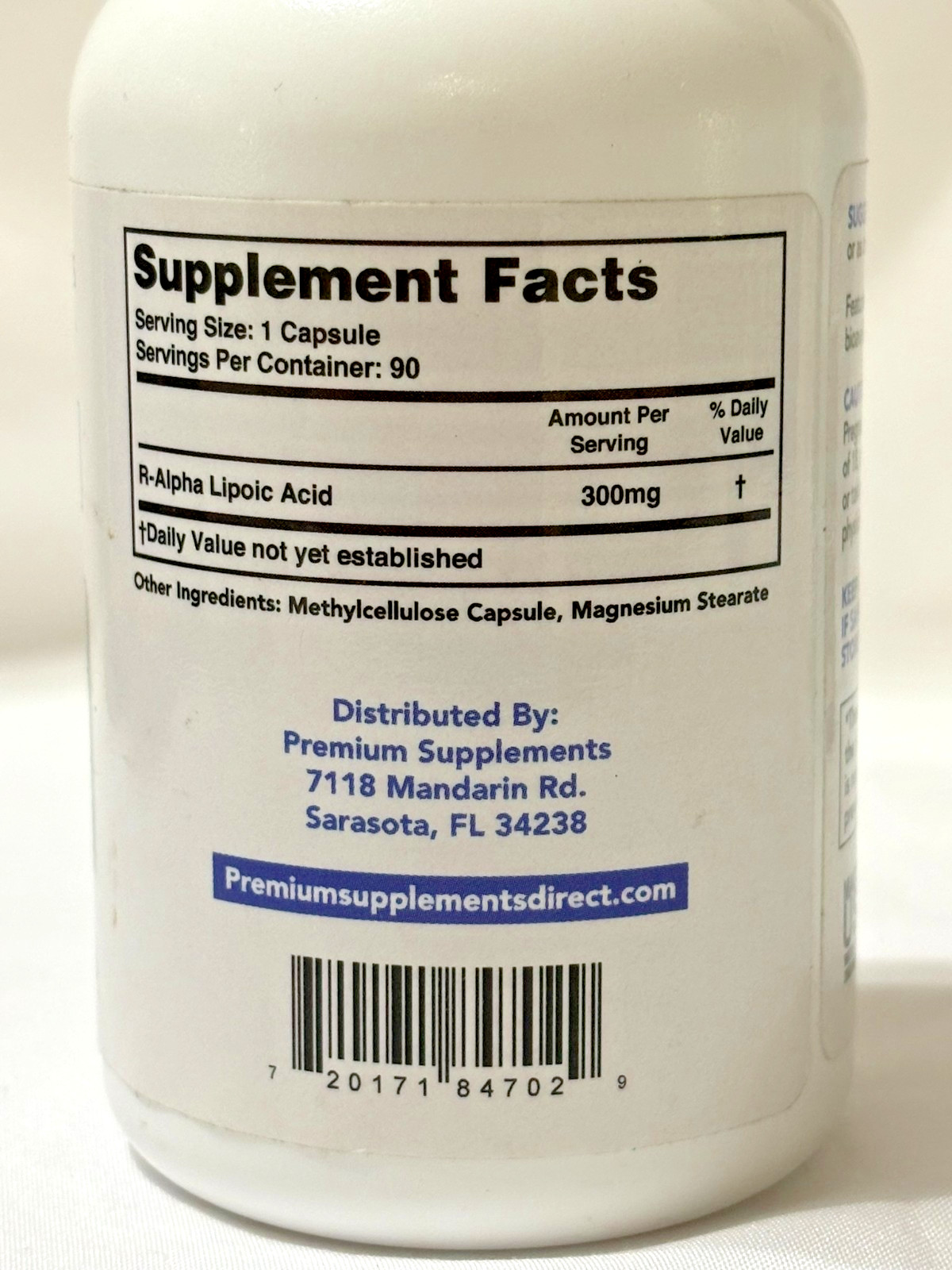 Premium Supplements R-Alpha Lipoic Acid 300MG 90ct Exp 01/27 New Sealed