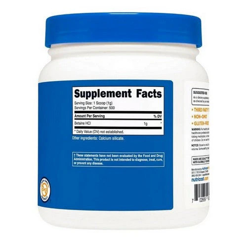 Betaine Hcl Unflavoured 507 Grams by Nutricost