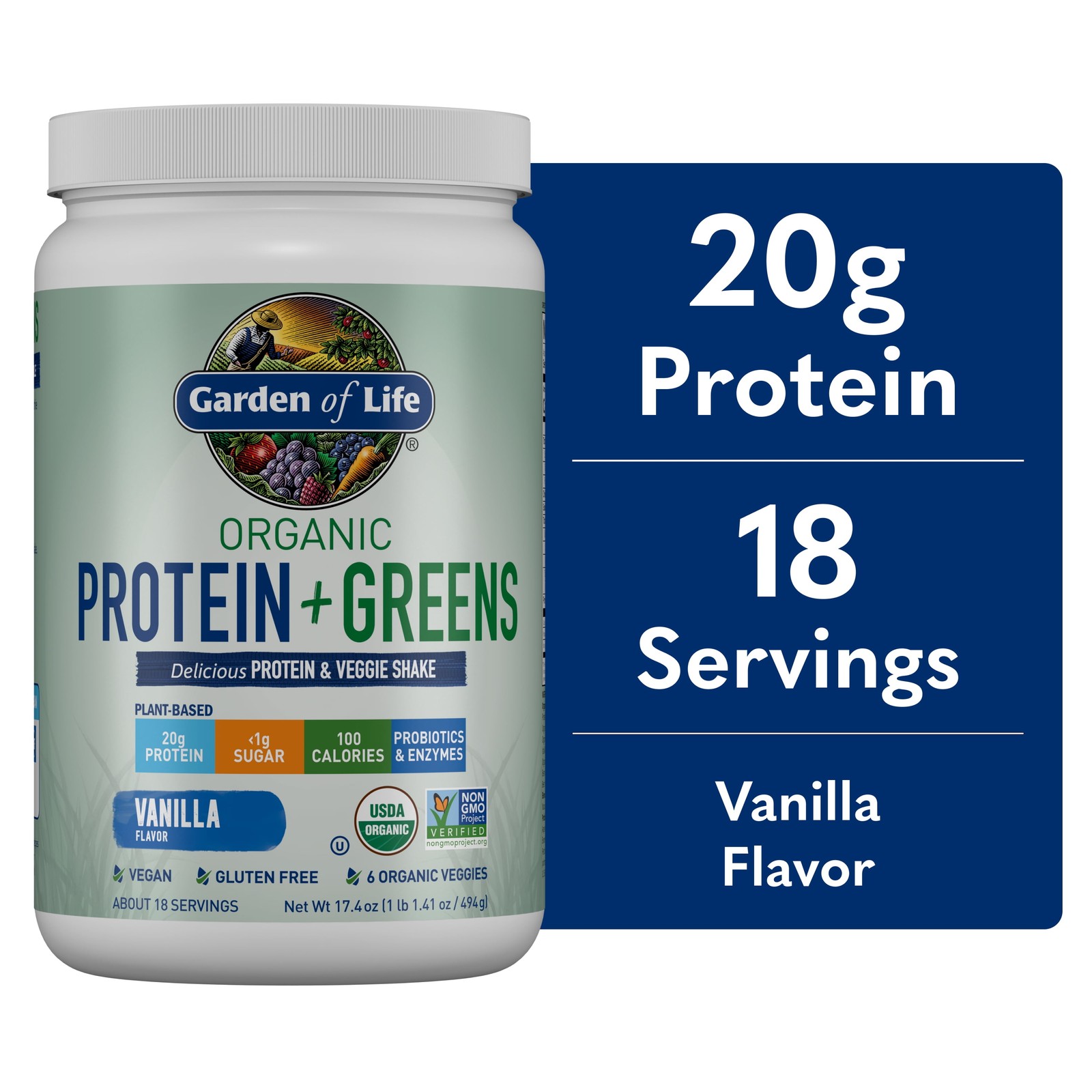 Organic Plant Based Greens Probiotic 20G Protein Shake Drink Powder for Digestiv