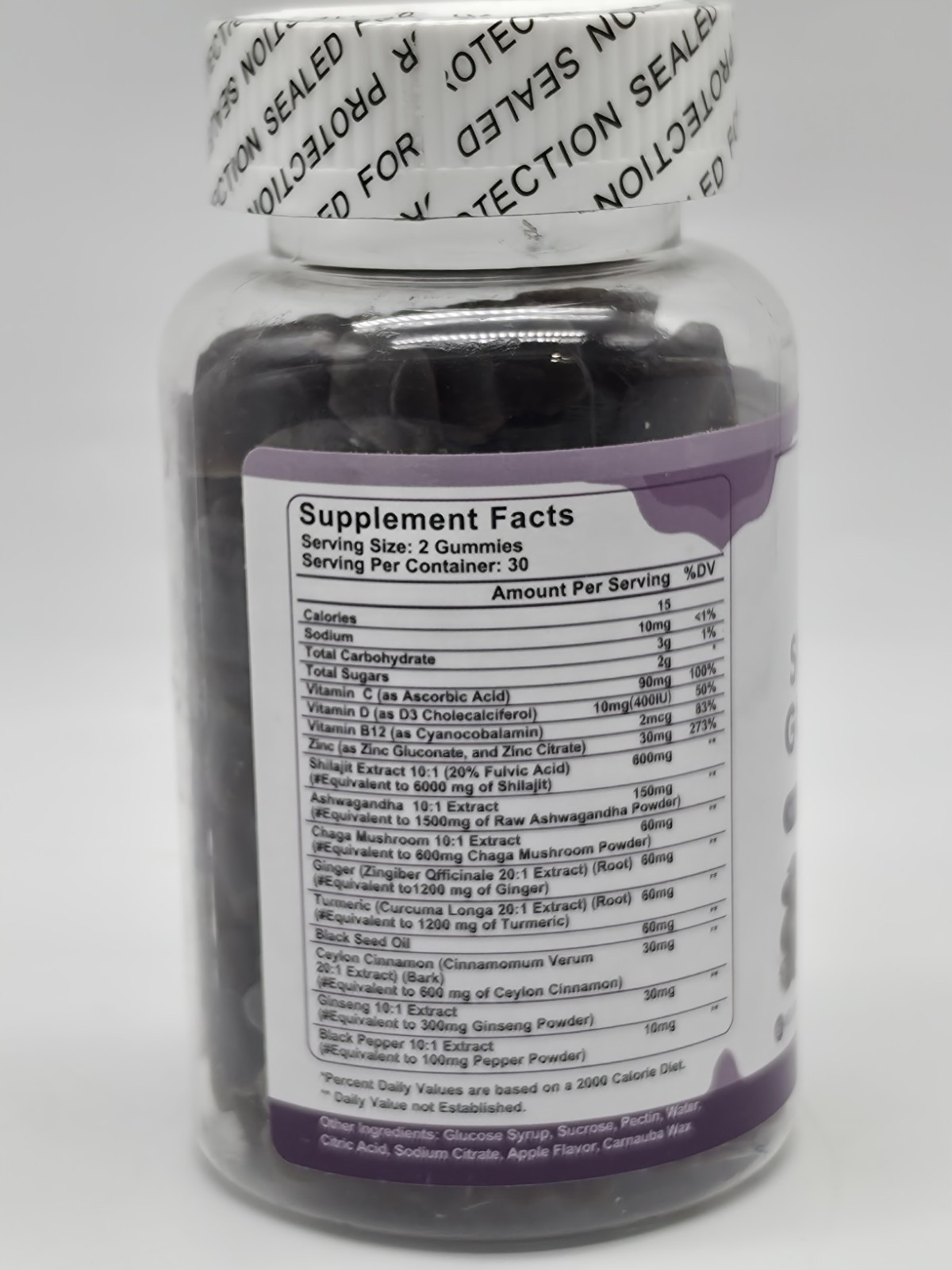 Shilajit Gummies with Chaga & Ashwagandha Vegan Energy Immune Support 60 Count