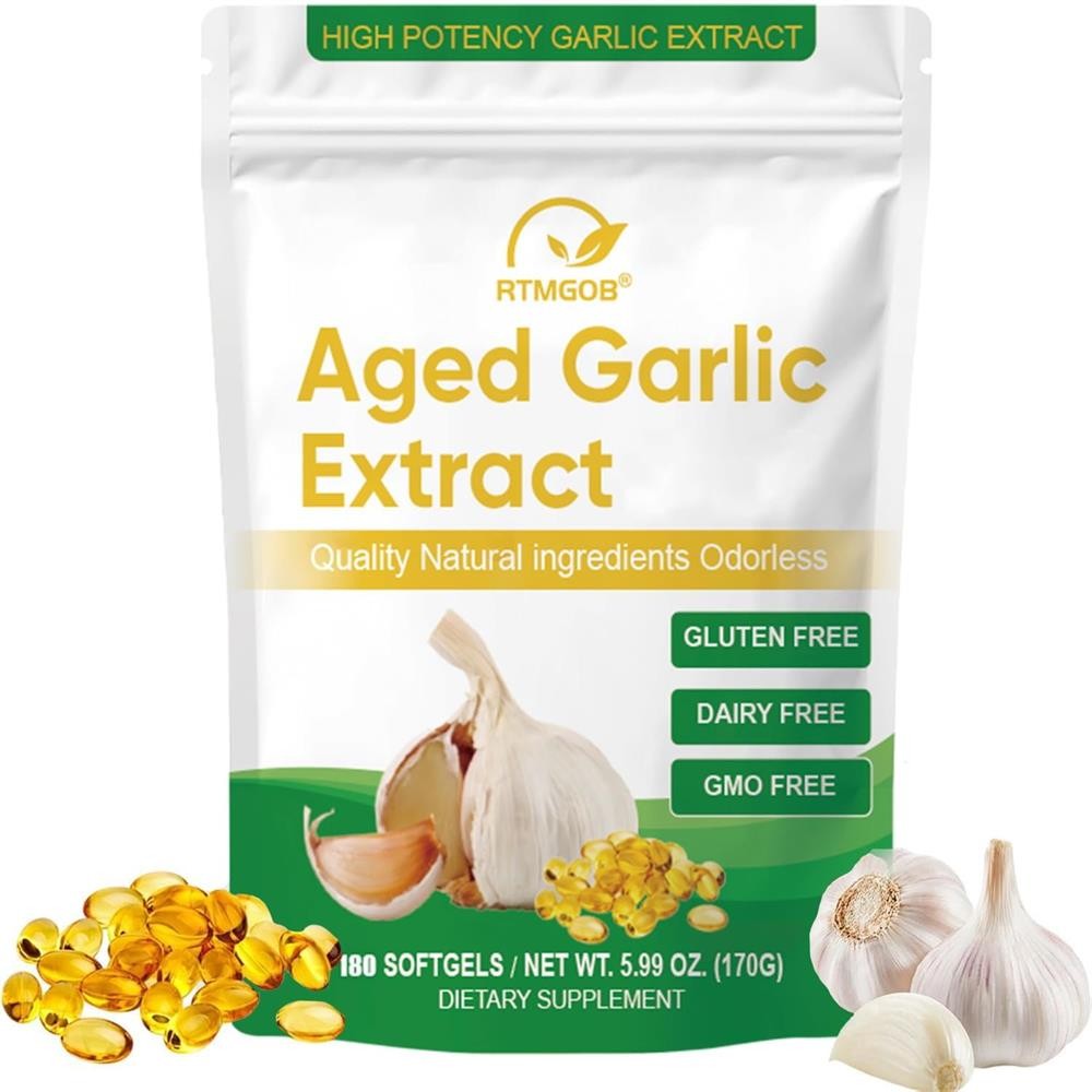 (1~5Pack) Aged Garlic Extract, 180 Softgels, 500mg Odorless | Heart & Immune