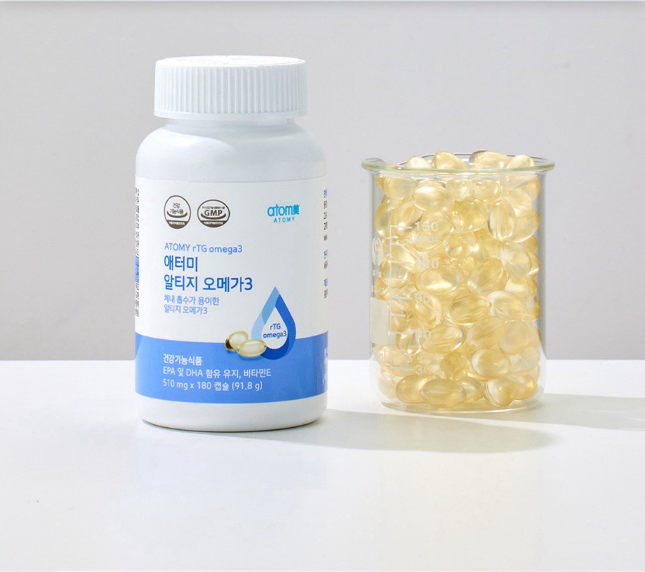 Atomy rTG Omega-3 EPA DHA 180 Softgels Vitamin E High Bioavailability Patented