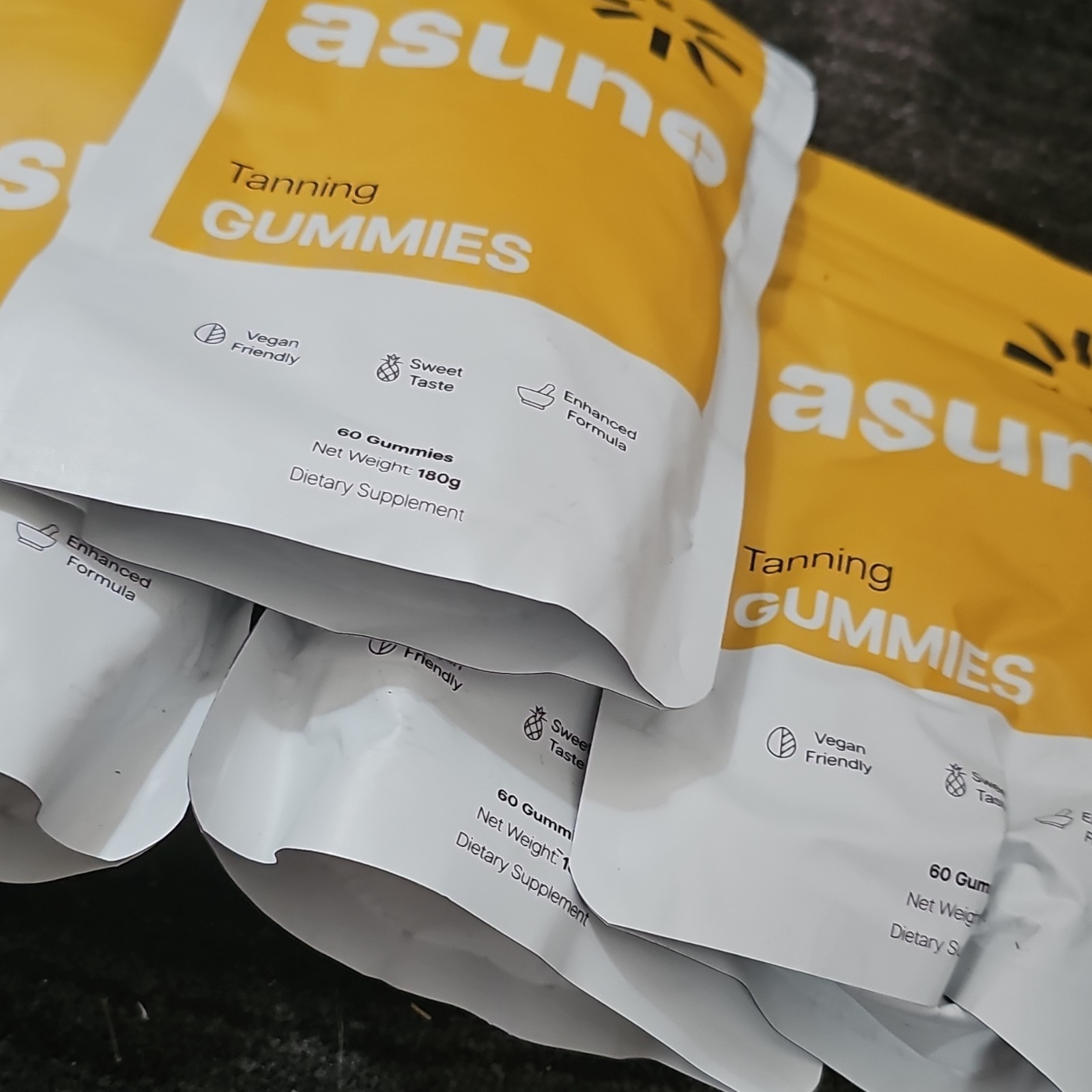 asun+ Tanning Gummies Dietary Supplement 60 Ct 180g Vegan w/ Vitamin C
