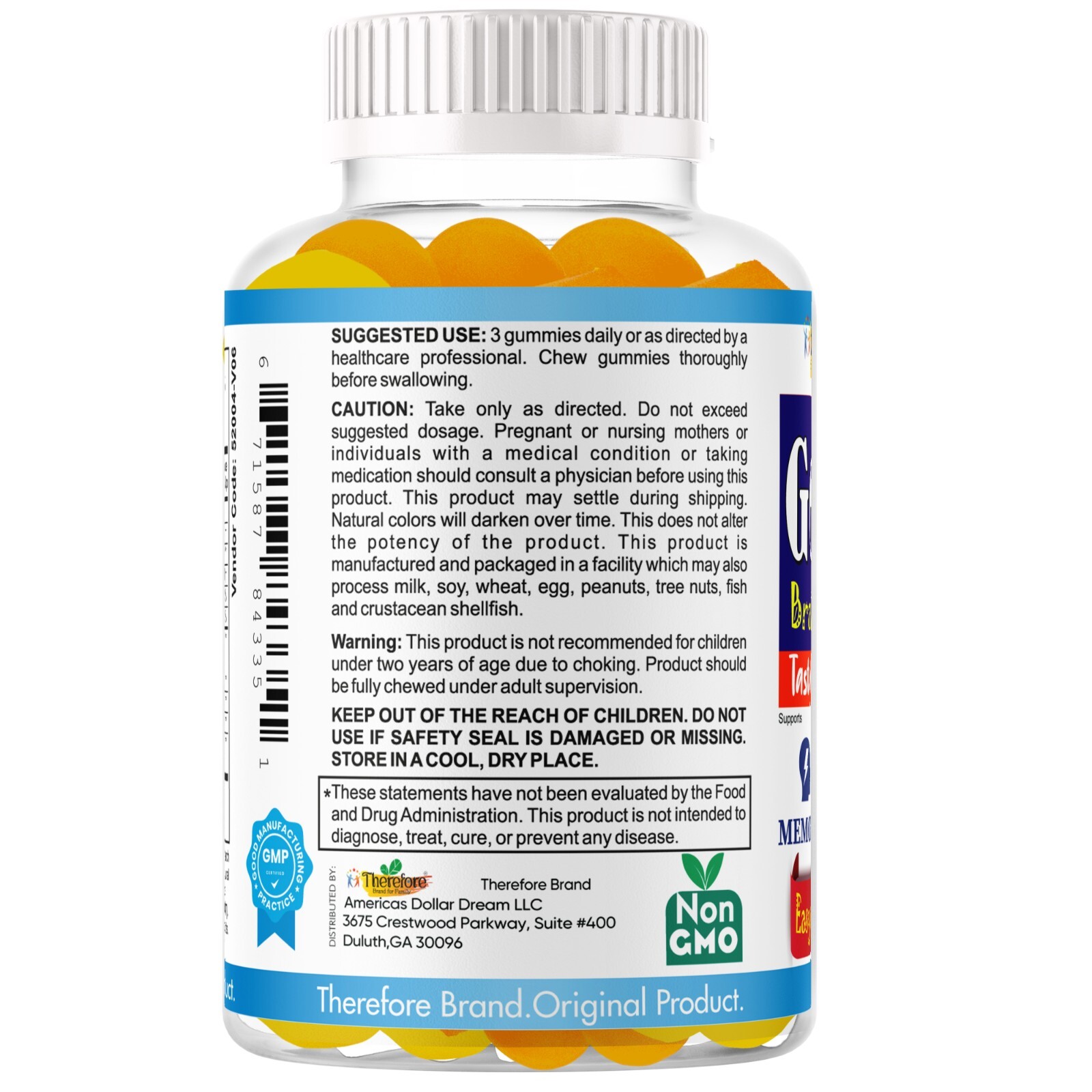 Brain Focus Gummy Vitamins for Kids, Memory Booster Omega 3,6,9, DHA & EPA 60 Ct