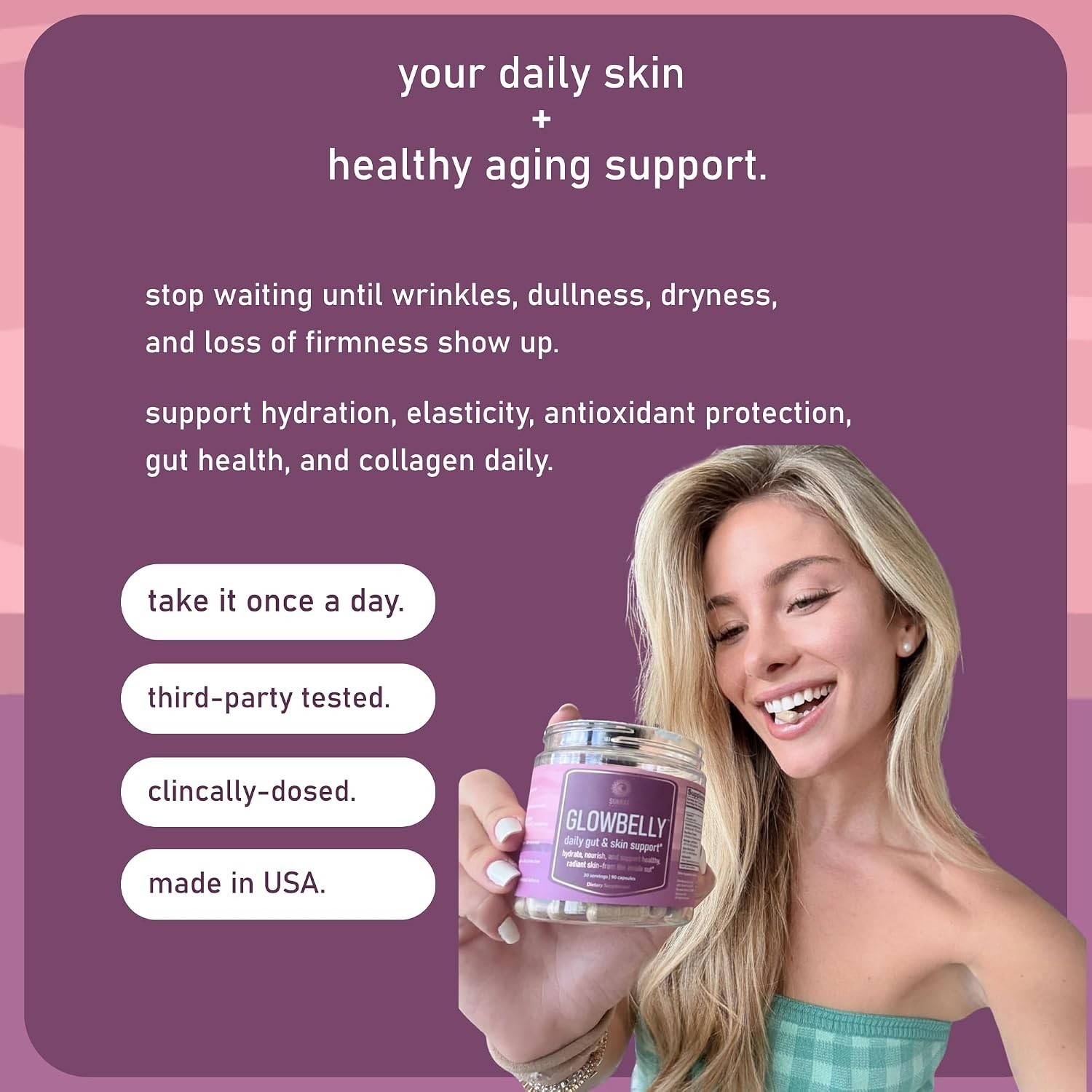 Sunrae Glowbelly Gut & Skin Support 90 Capsules Vitamin C Sea Moss Gluten Free