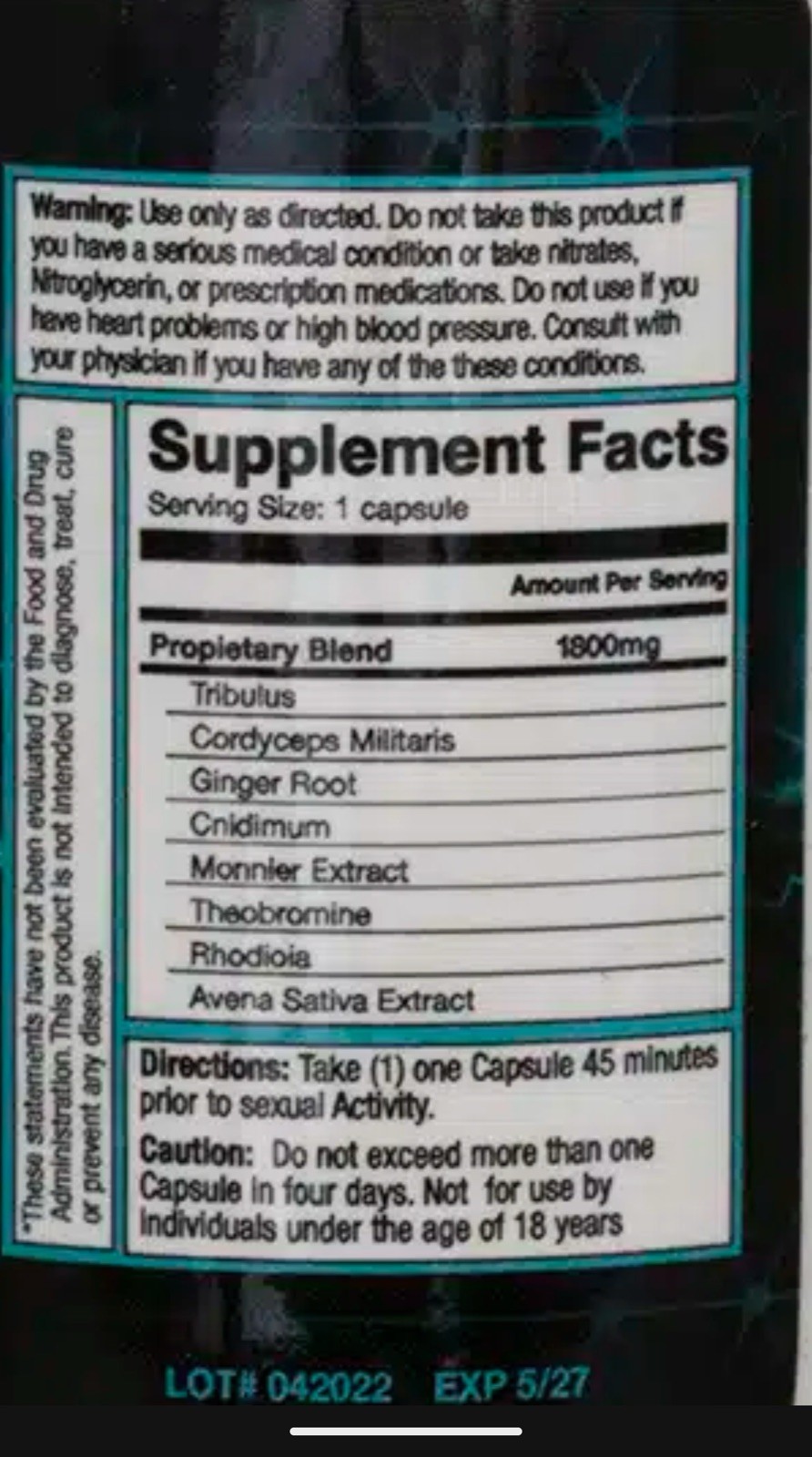 Zeus Plus 1600 Male Supplement 30 count bottle