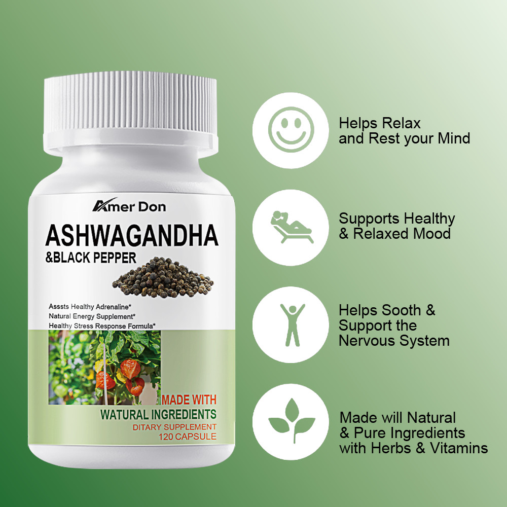 Organic Ashwagandha Capsules 1300mg Supplement w/Black Pepper Root Powder 120Pc