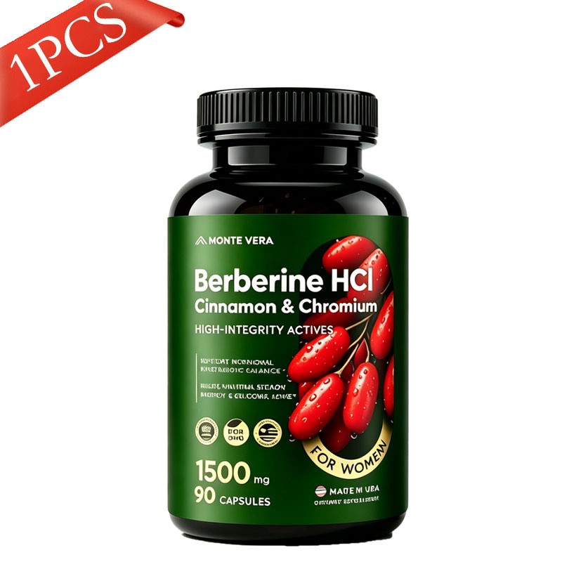 Berberine HCI 1500mg with Chromium Cinnamon Vegan Non-GMO Supplement 90 Capsules