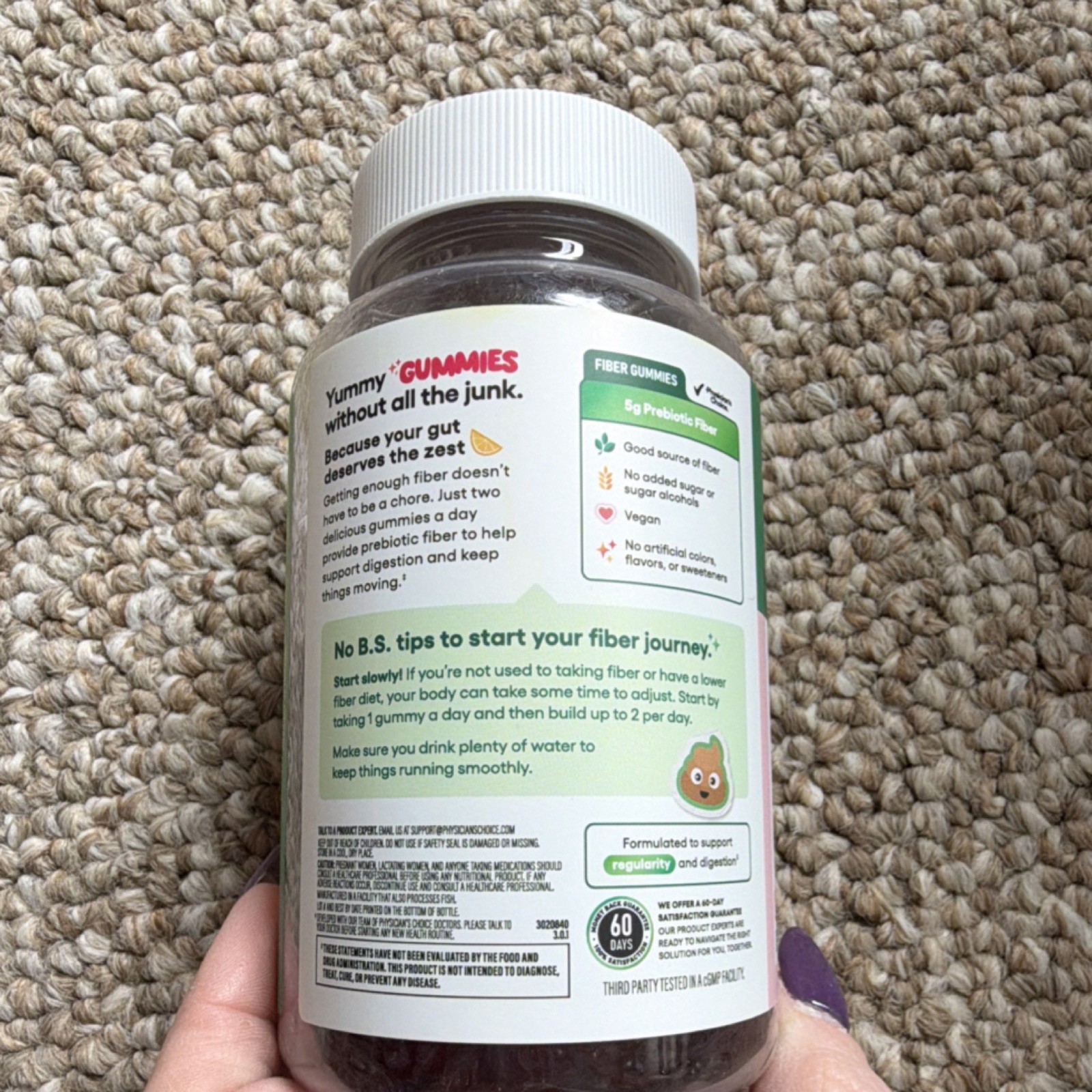 Physician’s Choice Fiber Gummies Raspberry Lemon Vegan No Sugar Added 60ct