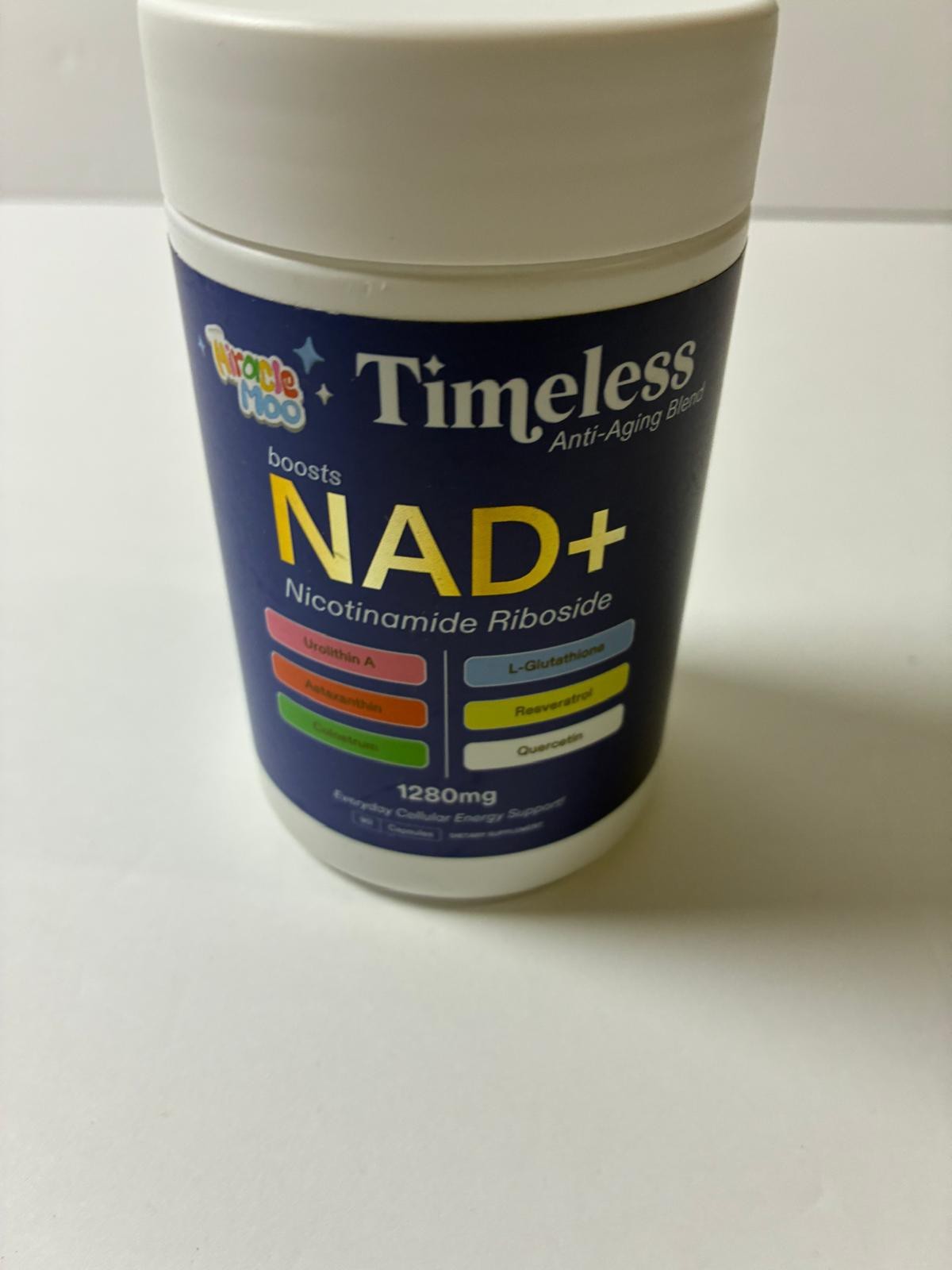 Miracle Moo Timeless NAD+ 1280mg 90 Capsules w/ Resveratrol Exp 12/2027