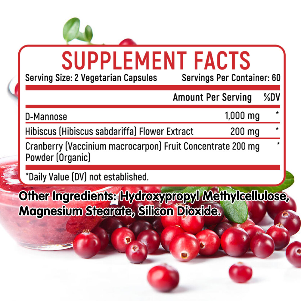 D-Mannose Capsules Veggie Caps 1000mg 100% Pure UTI Relief Urinary Tract