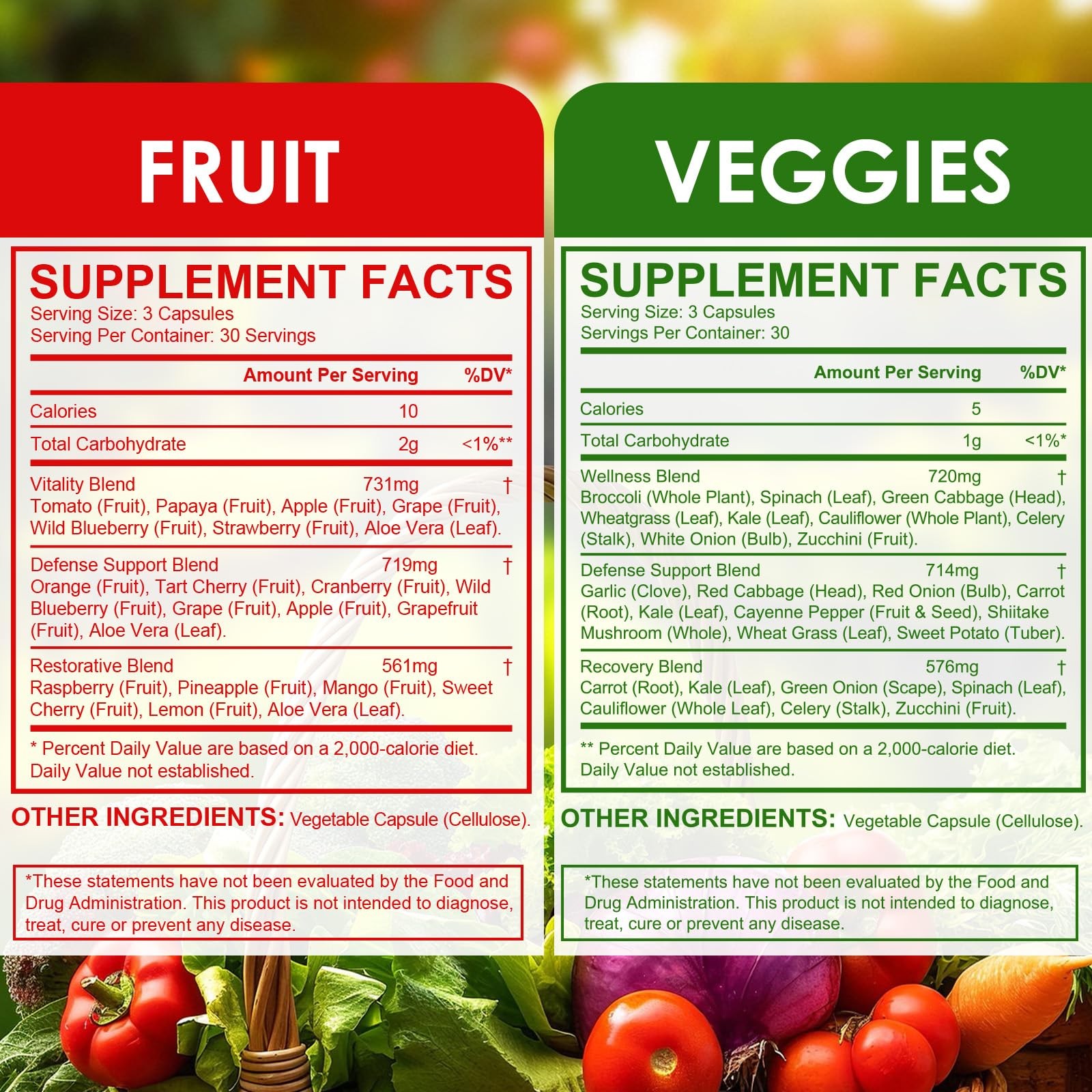 GKVIAT Fruits & Veggies Supplements – 2 Bottles 180 Total Vegetarian Capsules